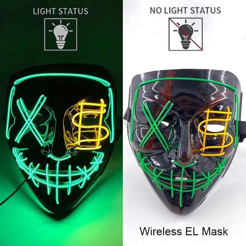 Masque LED sans fil Purge – Masque néon lumineux pour Halloween, fêtes et festivals