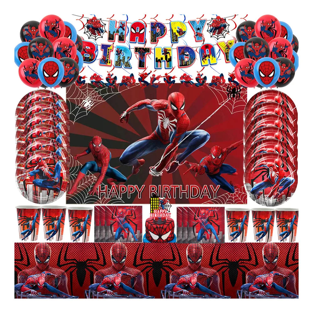 Red Superhero Spider Theme Party Supplies – Disposable Cups & Plates, Paper Tablecloth & Festive Decorations for Kids' Birthdays & Baby Showers