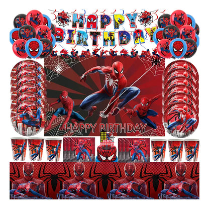 Red Superhero Spider Theme Party Supplies – Disposable Cups & Plates, Paper Tablecloth & Festive Decorations for Kids' Birthdays & Baby Showers