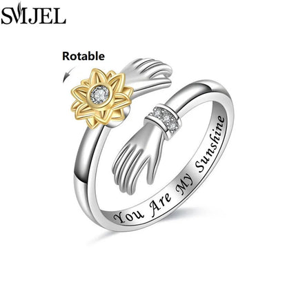 Cherry Blossom Rotating Fidget Spinner Ring – Cute Cat, Bee, Bunny & Butterfly Anti-Anxiety Ring for Women | Adjustable Stress Relief Jewelry