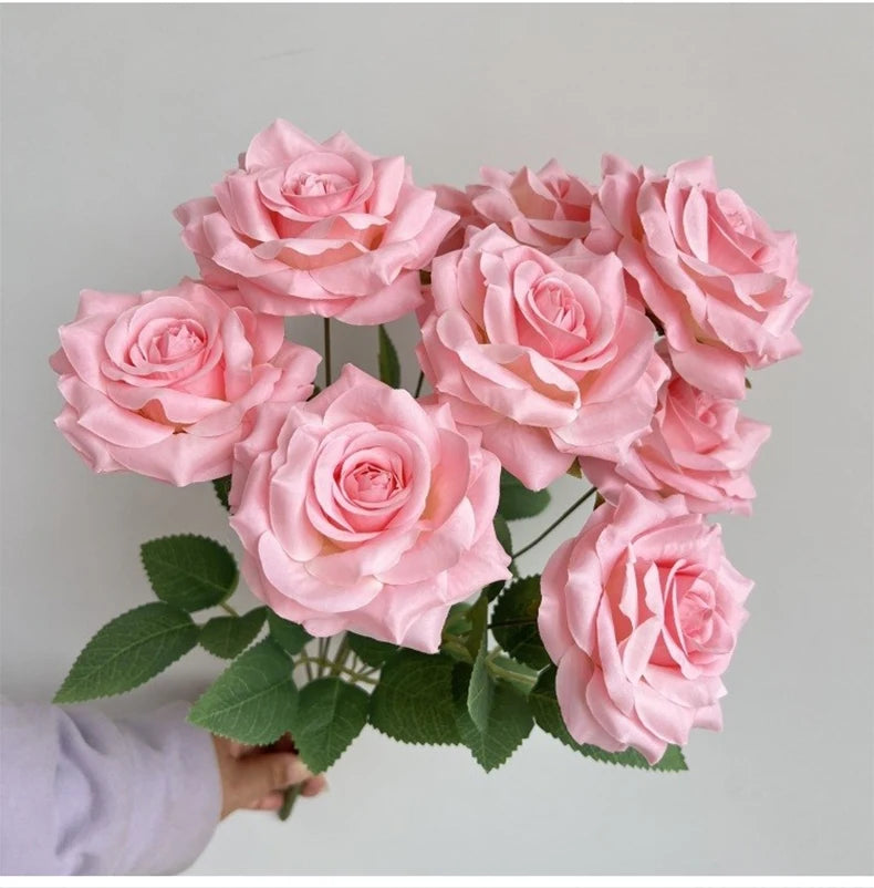 Ramo de rosas de diamantes de 9 cabezas – Rosas artificiales sintéticas con detalles de diamantes brillantes, arreglo floral realista para boda, decoración del hogar, sala de estar y regalo