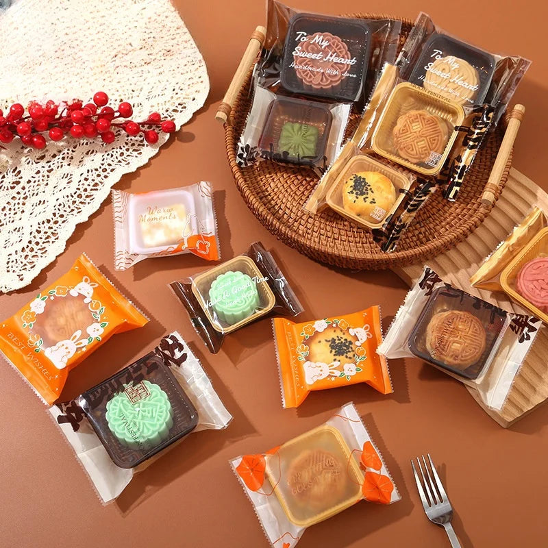 LBSISI Life 100 bolsas para galletas de luna – Bolsas de plástico transparentes para empaques de regalo caseros para festivales, galletas y crujientes de yema de huevo