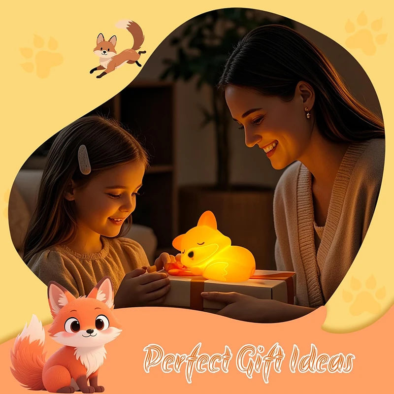 Cute Fox Silicone Night Light – Squishy Rechargeable Touch Lamp with Dimmable Brightness & Timer, Cozy Bedside Nursery Gift