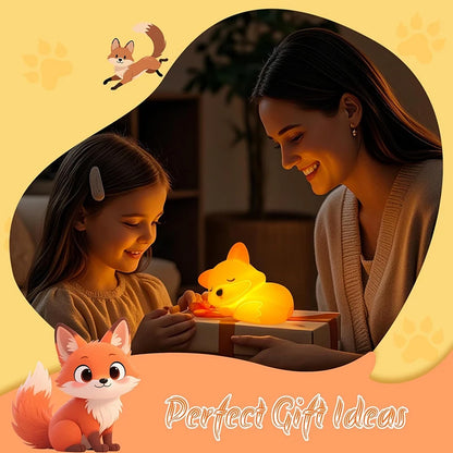 Cute Fox Silicone Night Light – Squishy Rechargeable Touch Lamp with Dimmable Brightness & Timer, Cozy Bedside Nursery Gift