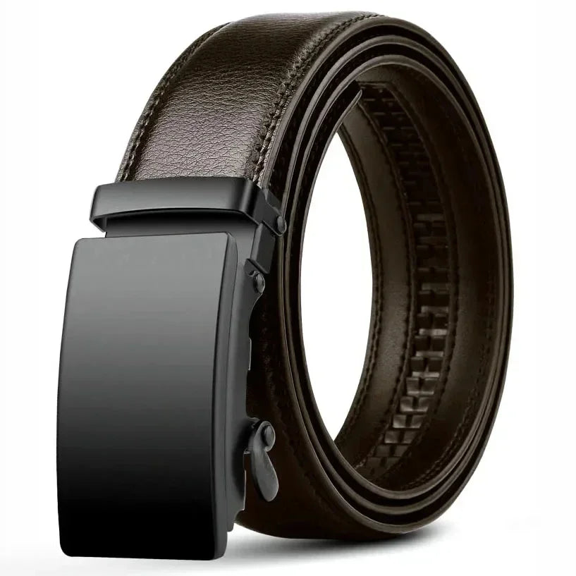 Men's Fashion Automatic Buckle Belt – Business-Style PU Leather Black Waist Strap for Jeans, Casual & Formal Wear