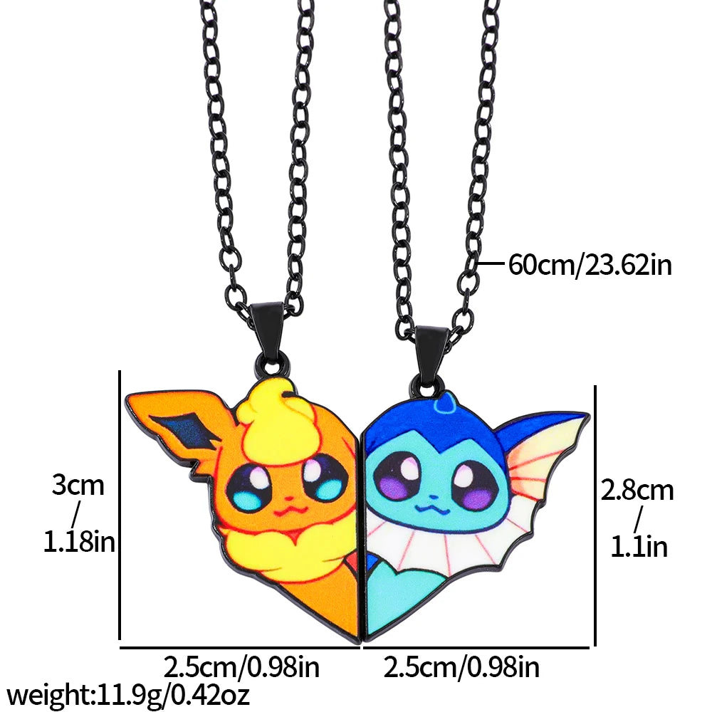 Collar de pareja de corazón roto de Pokémon Eevee – Regalo de joyería romántico de anime para mejores amigos (2 piezas)