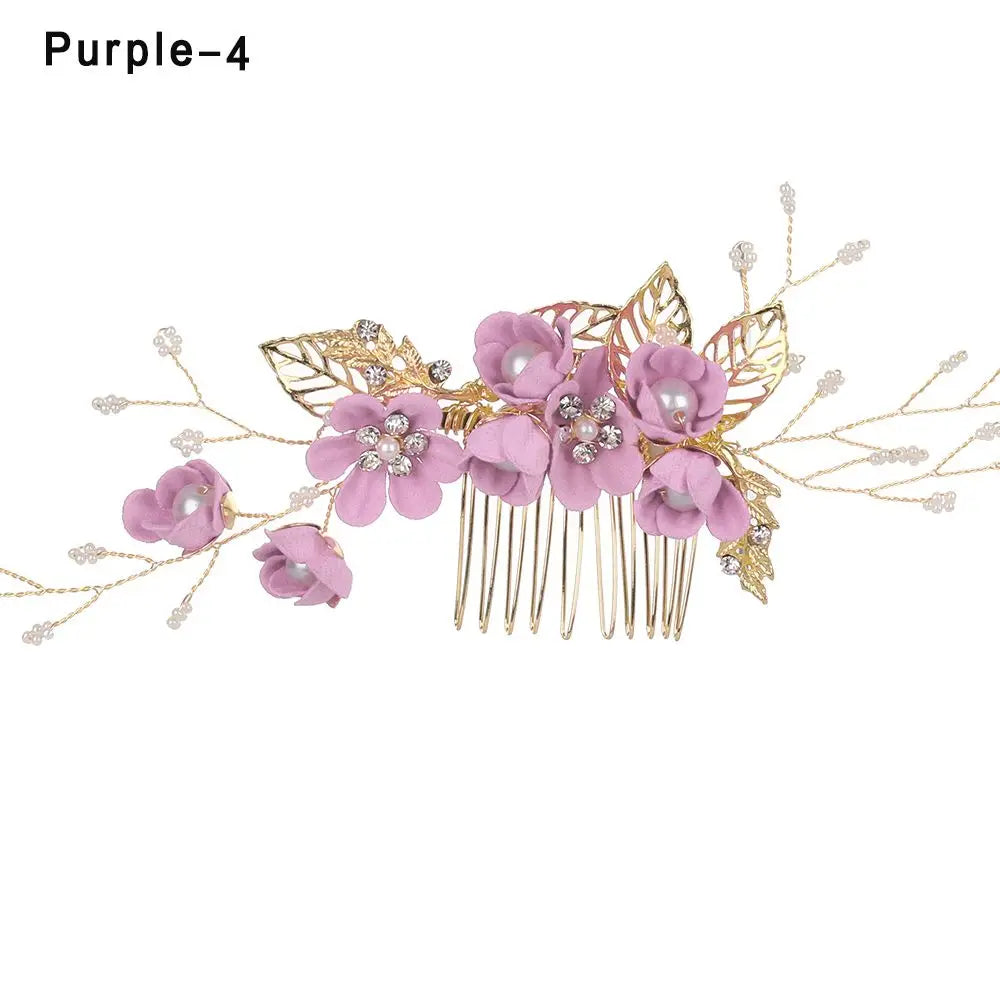Luxury Floral Bridal Hair Comb with Gold Leaves – Crystal Wedding Hair Accessory for Brides & Prom