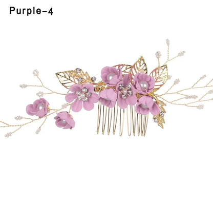 Luxury Floral Bridal Hair Comb with Gold Leaves – Crystal Wedding Hair Accessory for Brides & Prom