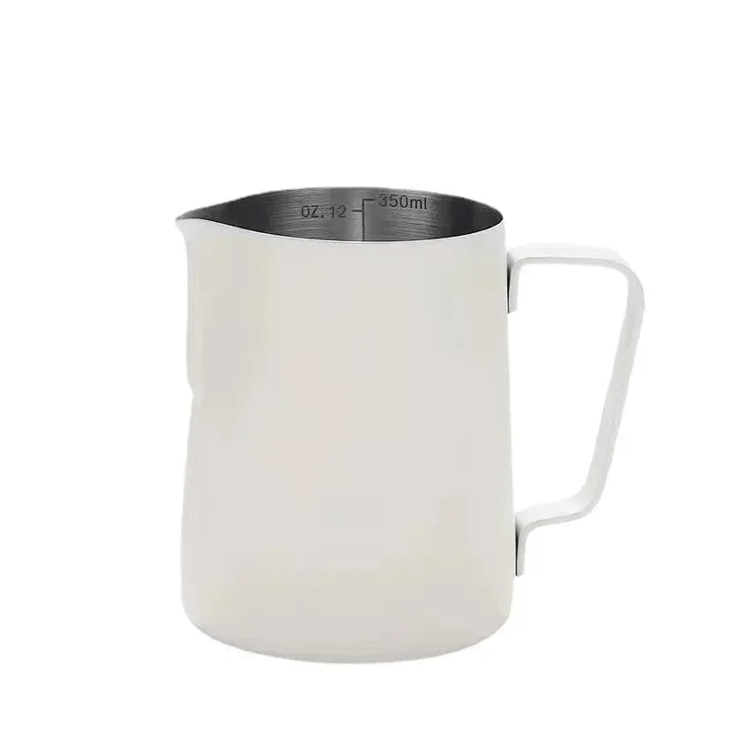 Jarra para espumar leche de acero inoxidable de 350 ml/600 ml con escala medidora – Jarra profesional de barista para hacer espuma de latte y café