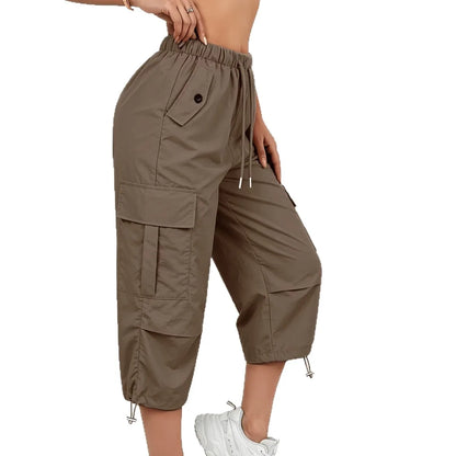 Women's Lightweight Cargo Pants – Quick-Dry Knee-Length Athletic Trousers with Multiple Pockets, Casual Outdoor & Sportswear