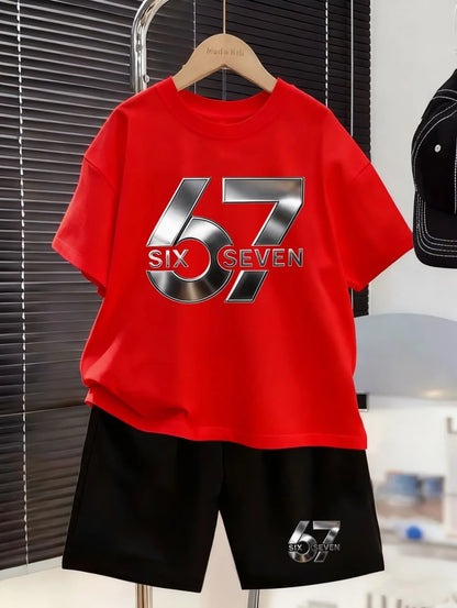 Conjunto de camiseta y pantalones cortos divertidos con gráficos para niños, atuendo informal de verano de 2 piezas para niños.