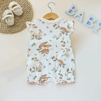 Pelele de verano para bebé recién nacido – Body de manga corta de algodón suave con estampado de dibujos animados para bebés y niñas (3-18 meses)