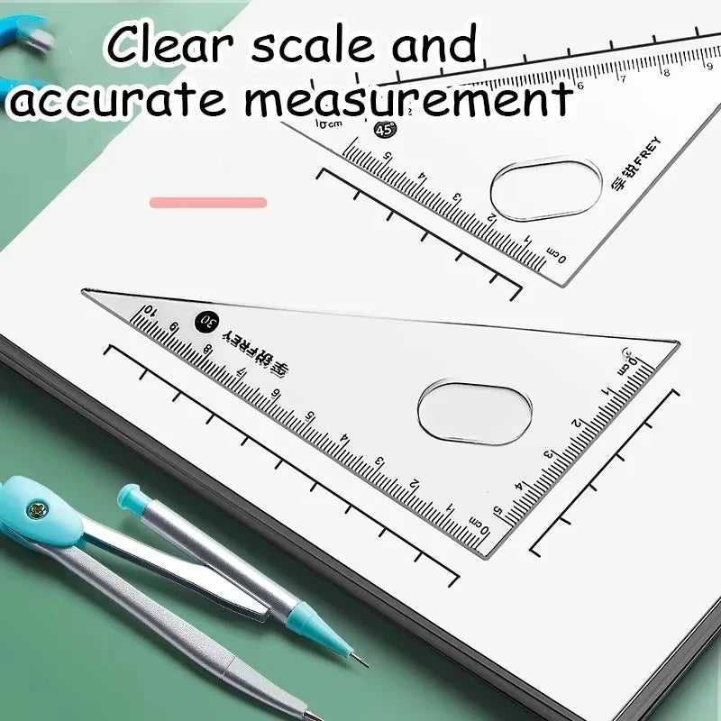7PCS Geometry Ruler Set – Compass, Triangle Ruler & Protractor Student Math Kit in Storage Box