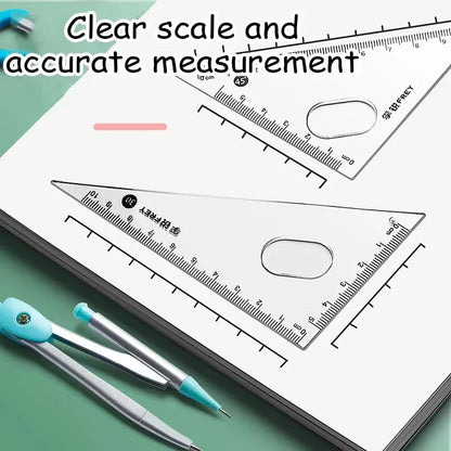 7PCS Geometry Ruler Set – Compass, Triangle Ruler & Protractor Student Math Kit in Storage Box