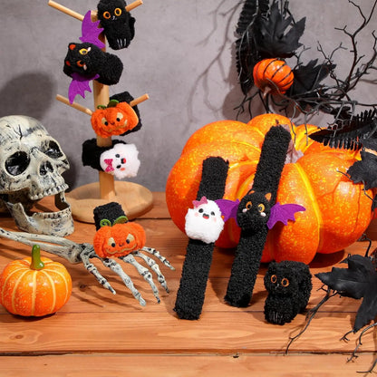 12-48PCS Halloween Ghost Plush Slap Bracelets, Stuffed Wristbands Trick or Treat Gifts, Halloween Party Favor Bag Fillers, Classroom Prizes for Kids