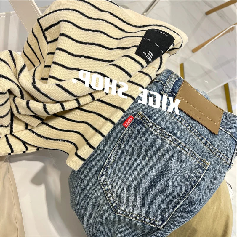 Women’s Korean Style Oversize Striped T-Shirt Loose Casual Short Sleeve Cotton Summer Commute Top