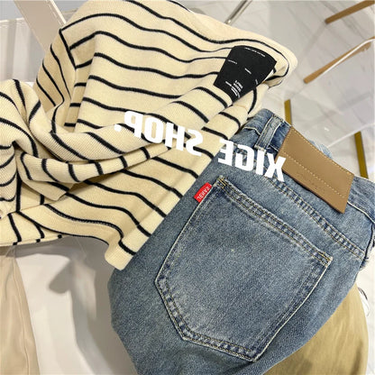 Women’s Korean Style Oversize Striped T-Shirt Loose Casual Short Sleeve Cotton Summer Commute Top