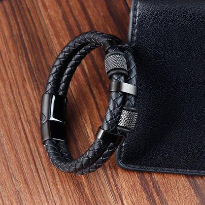 Braided Leather Rope Bracelet – Genuine Leather Bracelet with Stainless Steel Magnetic Clasp for Men & Women | Fashion Jewelry Gift