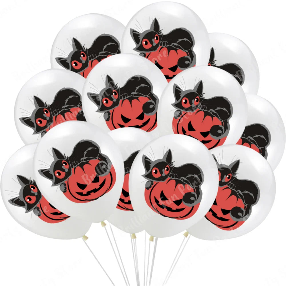 12-Inch Halloween Latex Balloons – Black, Orange, White & Pink Balloons for Halloween Parties, Holiday Events, Party Favors & Decorations