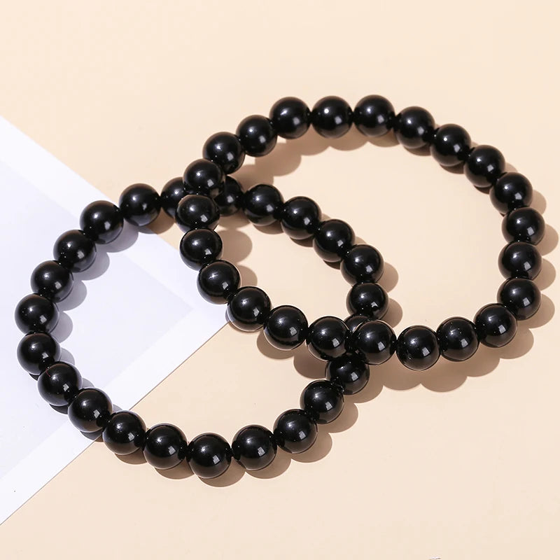 Pulsera de piedra obsidiana negra natural – Joyería ajustable de cuentas de cristal para hombres y mujeres, regalo de moda y accesorio de estilo energético