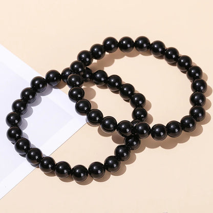 Pulsera de piedra obsidiana negra natural – Joyería ajustable de cuentas de cristal para hombres y mujeres, regalo de moda y accesorio de estilo energético