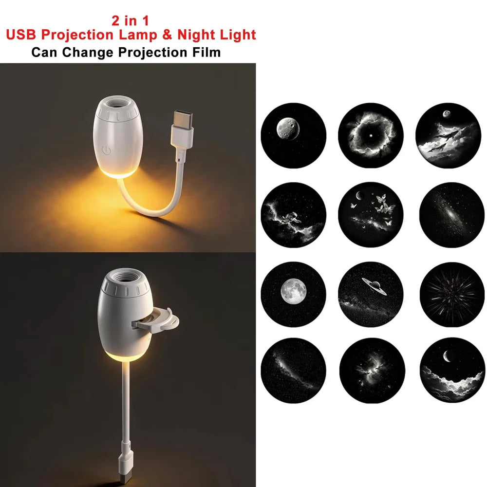 Lámpara proyector USB LED de cielo estrellado y galaxia – Luz nocturna de Saturno para coche, habitación y decoración de techo