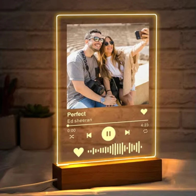 Personalized Acrylic Music Photo Plaque with LED Night Light – Custom Spotify-Style Song Gift for Couples, Anniversaries, Birthdays & Christmas