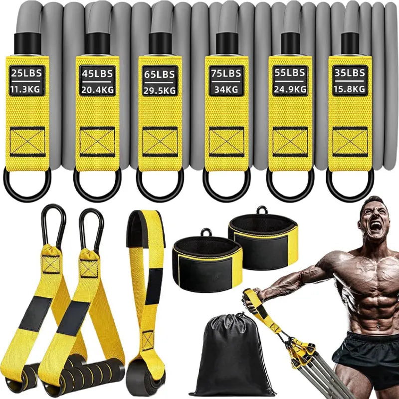 Bande de Résistance avec Poignées – Élastique d'Entraînement Musculation pour le Renforcement Musculaire, le Body Shaping, le Yoga et le Fitness à Domicile