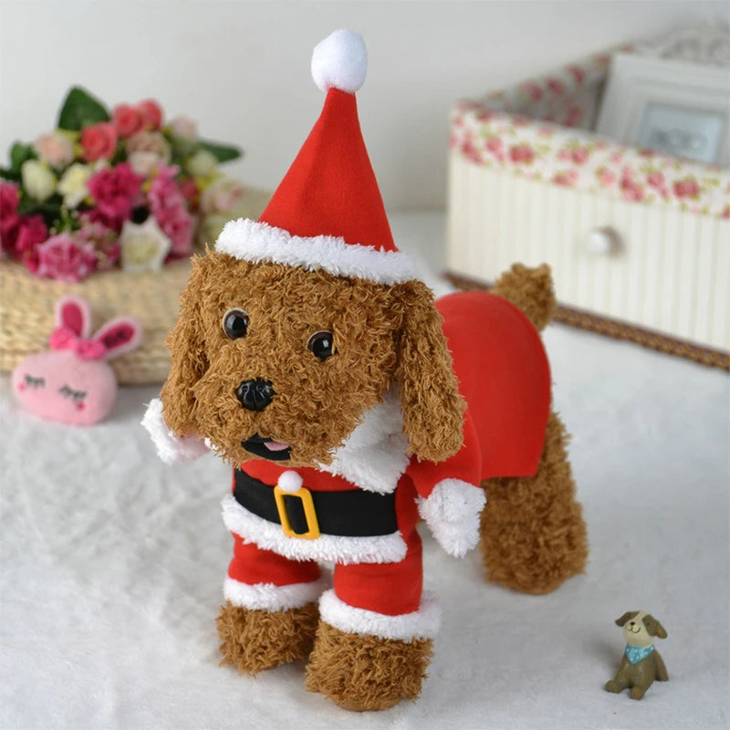 Cute Santa Claus Dog & Cat Costume – Christmas Jumpsuit Outfit for Small Dogs, Cats & Yorkies, Festive Cosplay Dress-Up Clothes
