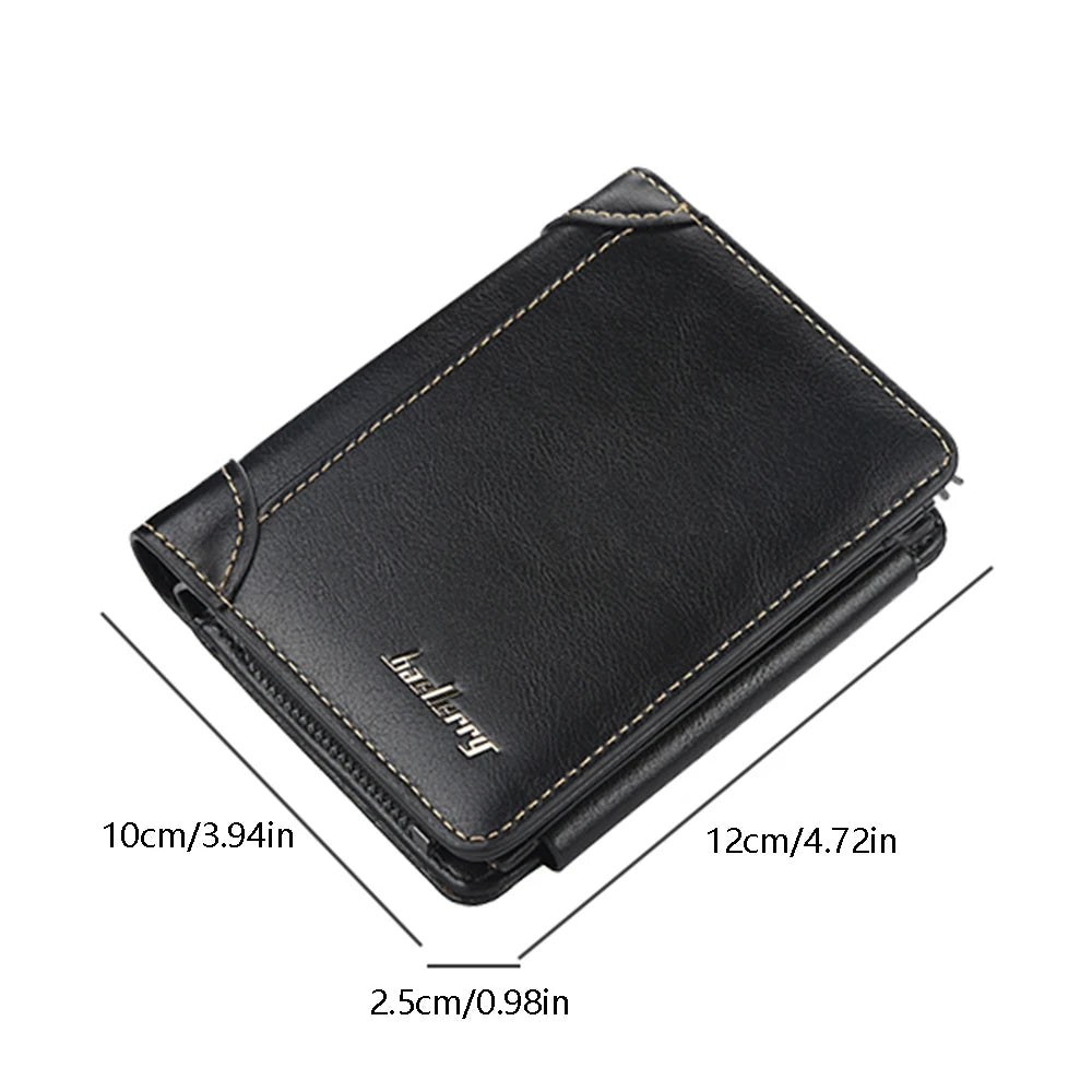 Portefeuille court en cuir PU Baellerry pour hommes avec fentes pour cartes, pince à billets et poche zippée pour la monnaie