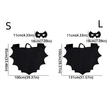 Kids’ Black Bat Cloak Costume Set – Bat Wing Cape with Eye Mask, Non-Woven Halloween Outfit for Trick-or-Treat, Parties & Stage Wear