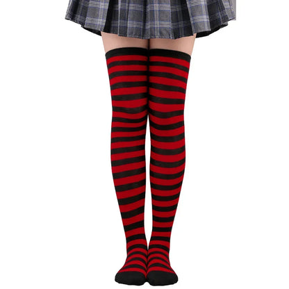 Thigh High Socks Women Over Knee Striped Polka Dot Stockings Black White Pink Lolita Cosplay Harajuku Y2K Kawaii