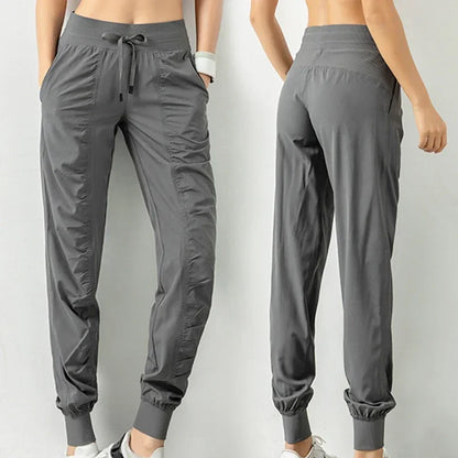 Pantalon de jogging femme à séchage rapide, cordon de serrage, athlétique, pour la salle de sport et le fitness, avec deux poches latérales