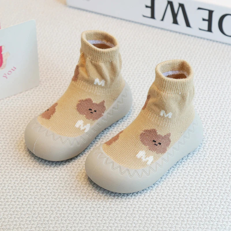 Zapatos y calcetines primeros pasos para bebés – Bonitas zapatillas de dibujos animados para bebés con suela de goma suave para niños y niñas