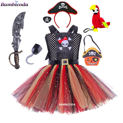 Girls Pirate Costume Dress – Fancy Cosplay Outfit for Halloween, Carnival & Party Dress-Up, Ages 3–10Y