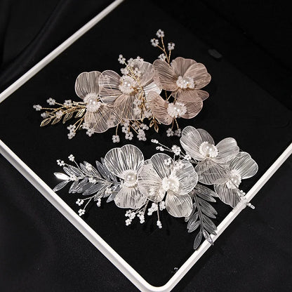 Vintage Gold Floral Bridal Headband with Pearls – Fairy Wedding Tiara for Brides, Prom & Special Occasions