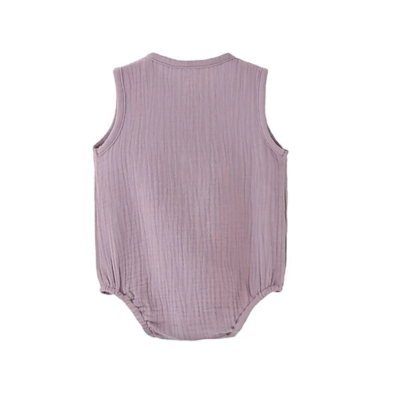 Mameluco de verano 100% algodón y lino para recién nacidos – Bodysuit sin mangas suave y transpirable para bebés y niñas