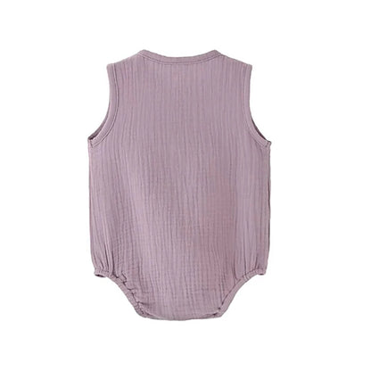 Mameluco de verano 100% algodón y lino para recién nacidos – Bodysuit sin mangas suave y transpirable para bebés y niñas
