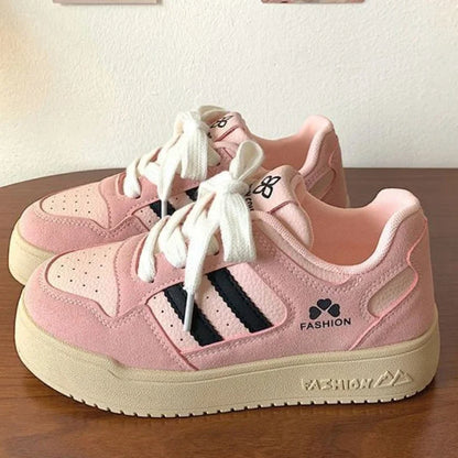 Women's Casual Flat Sneakers – Round Toe Breathable Lace-Up Shoes, Comfortable Shallow-Mouth Design for Spring & Autumn Everyday Wear