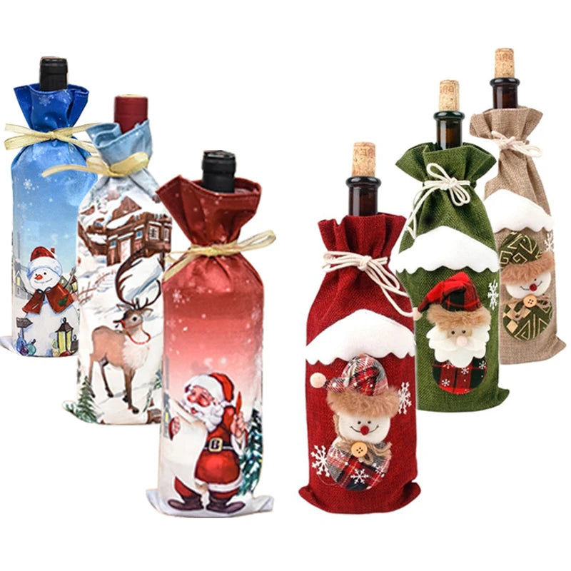 Christmas Wine Bottle Cover Set – Red Dress Wine Bottle Bag for Xmas, New Year Gifts, Navidad Party & Dinner Table Decor