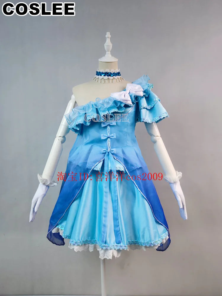 COSLEE LoveLive Aqours “The Dreaming Gate” Cosplay Costume – All Members Blue Singing Dress (Nozomi, Nico, Hanayo, Maki)