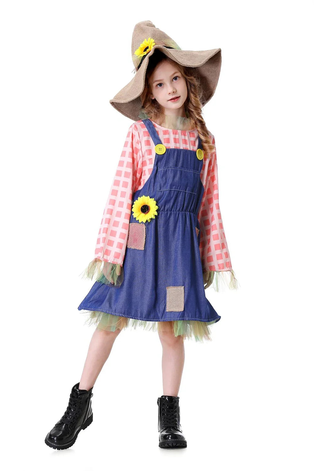 Parent-Child Pioneer Girl Cosplay Costume – Colonial Floral Village Dress with Hat for Kids Halloween, Carnival & Dress-Up Role Play