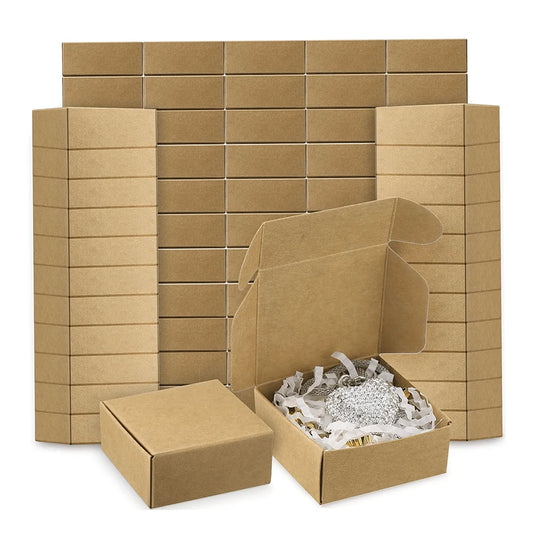10 cajas de regalo pequeñas de papel kraft para pendientes, anillos, adornos y embalaje de regalo de cartón (2.16" × 2.16" × 0.98")