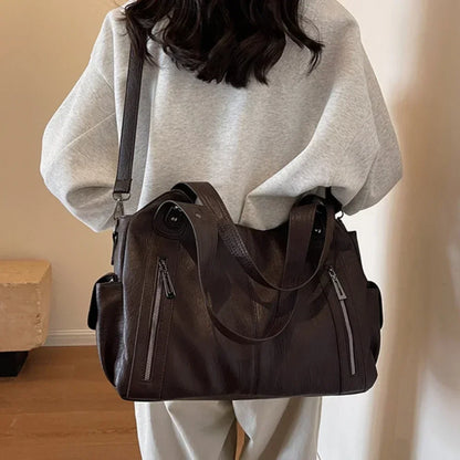 Women’s PU Leather Shoulder Bag – 2026 Fashion Handbag with Soft Interior Compartment, Contrast Color Design, Zipper Closure, Stylish Everyday Purse for Work, Travel & Casual Use