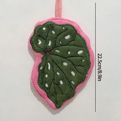 Essuie-mains Feuille – Serviette suspendue douce et absorbante pour la salle de bain et la cuisine, Gant de toilette décoratif, Serviette mouchoir à séchage rapide, Accessoire de nettoyage pour la maison