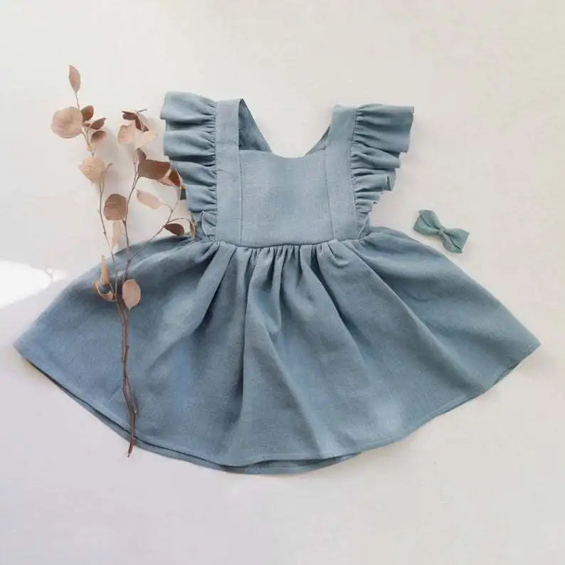 Vestido de verano 100% algodón para niña pequeña, vestido de bebé con volantes en las mangas para bebés e infantes