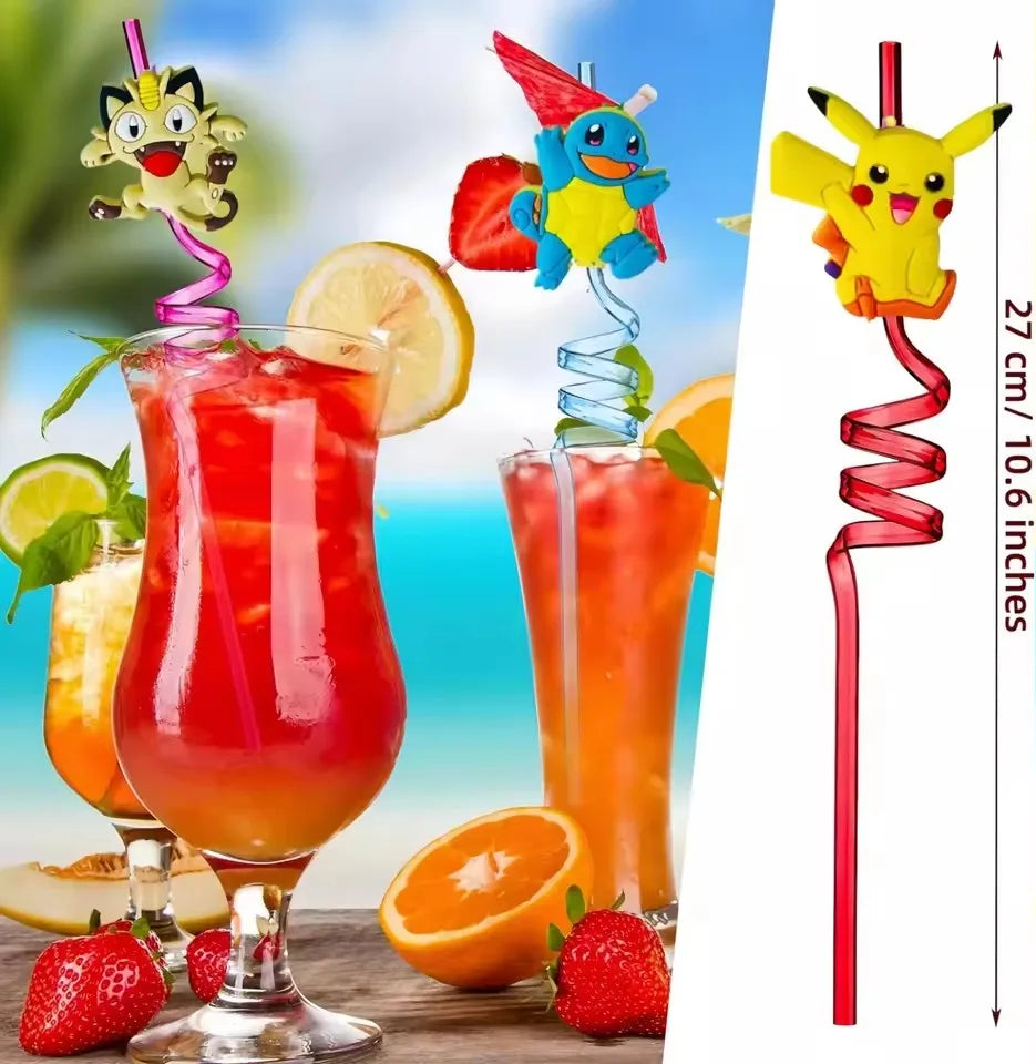 Pokémon Pikachu Cartoon Drinking Straws (8pcs) – Cute Reusable Party Favors for Kids Birthday Gifts & Decorations