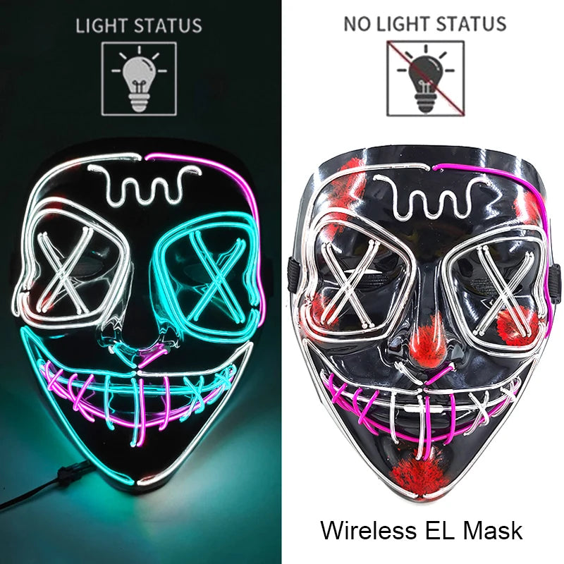 Masque LED sans fil Purge – Masque néon lumineux pour Halloween, fêtes et festivals