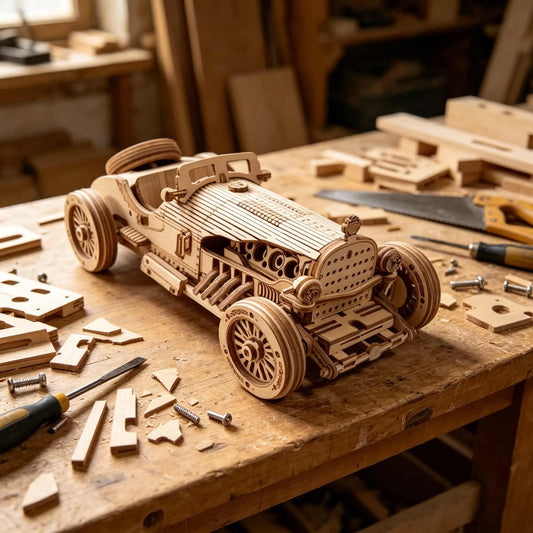 Kit de modelo de rompecabezas de madera 3D de coche deportivo vintage – Proyecto artesanal de madera de montaje de bricolaje, juguete de construcción creativa, decoración de coche clásico y regalo de cumpleaños para festivos