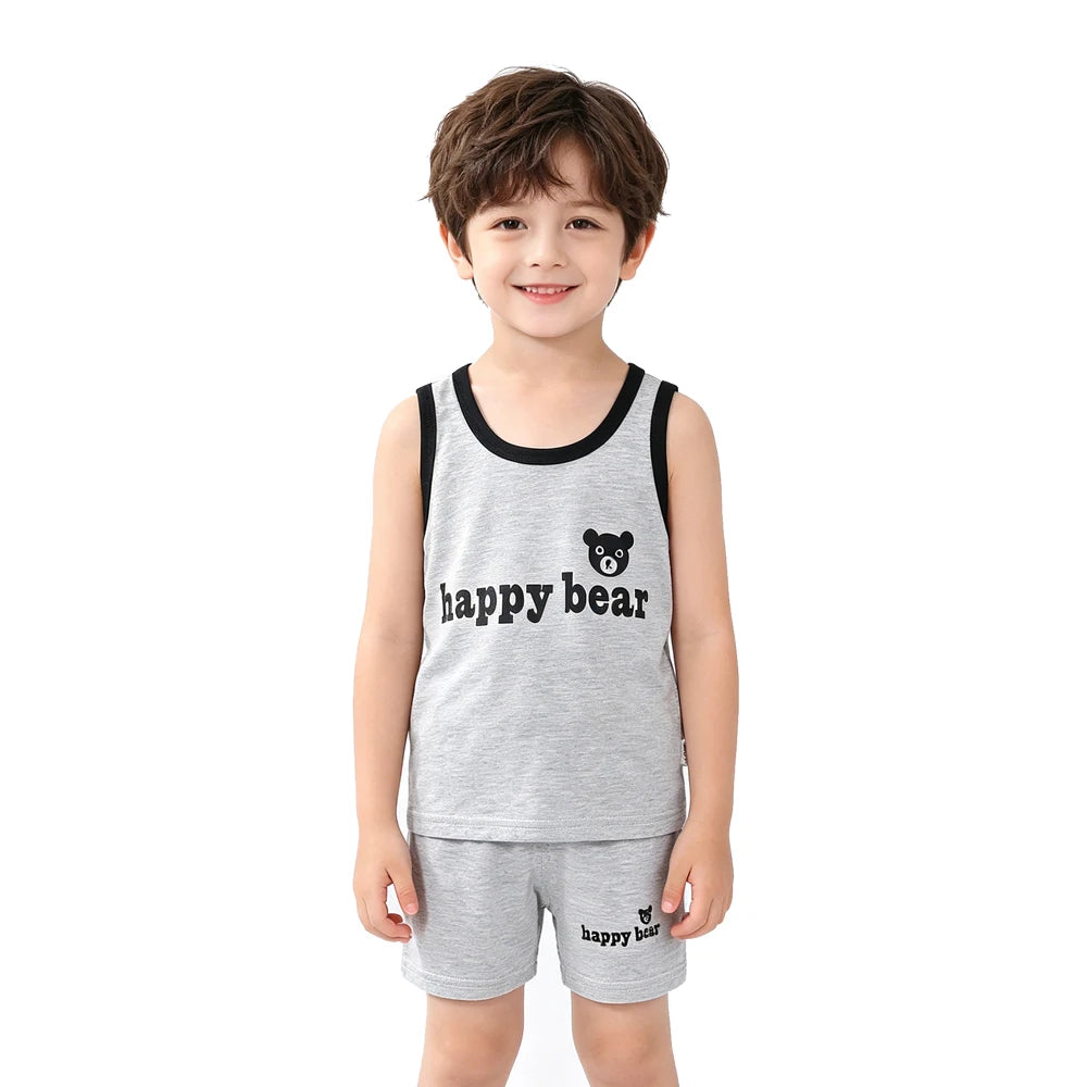 Kids 100% Cotton Pajama Set Sleeveless Tank Top & Shorts Summer Sleepwear for Boys & Girls